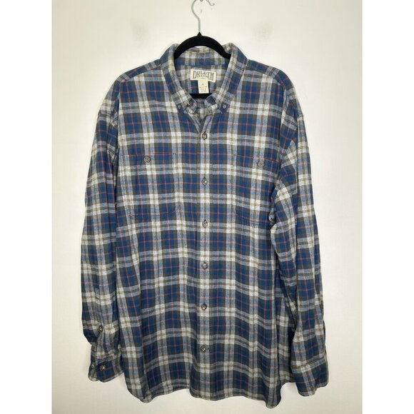 Duluth Trading Cobalt Blue & White Plaid Button Up Flannel Shirt Mens Size XL - Picture 1 of 9